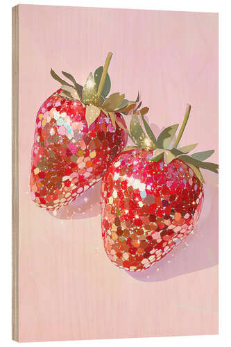 Trätavla Glittering Strawberries
