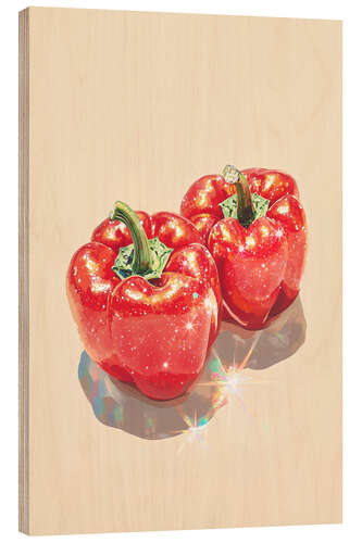 Hout print Sparkling Red Bell Peppers
