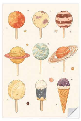 Selvklæbende plakat Planet Ice Cream and Lollipops