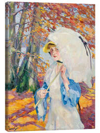 Lienzo Lady with umbrella on the autumnal shore of a lake - Edward Cucuel