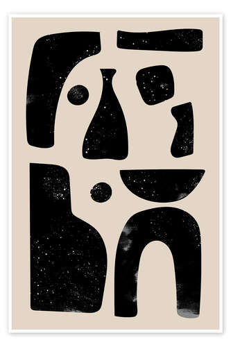 Poster Abstract Black Shapes on Beige Background