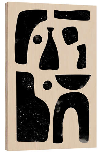 Cuadro de madera Abstract Black Shapes on Beige Background