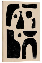 Cuadro de madera Abstract Black Shapes on Beige Background - Melloi Art