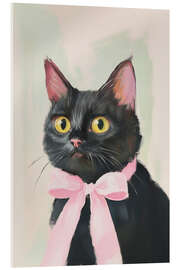 Acrylic print Black Cat with Pink Bow - Melloi Art