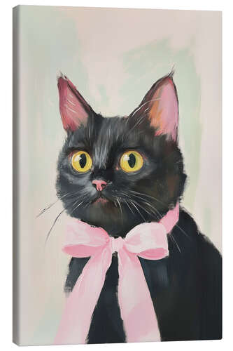 Canvas print Black Cat with Pink Bow