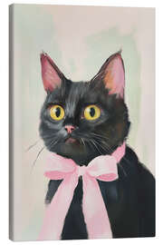 Canvas print Black Cat with Pink Bow - Melloi Art