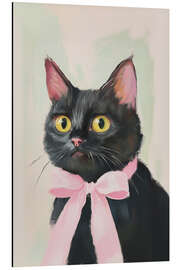 Magnettafel Schwarze Katze mit rosa Schleife