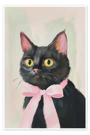 Wall print Black Cat with Pink Bow - Melloi Art