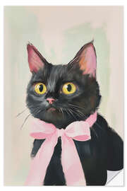 Wandsticker Schwarze Katze mit rosa Schleife