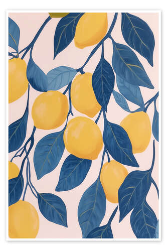 Poster Lemon Tree Branches with Blue Leaves