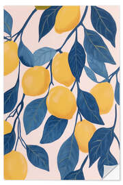 Wall sticker Lemon Tree Branches with Blue Leaves - Melloi Art