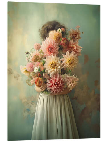 Acrylic print Dahlias in Vintage Green