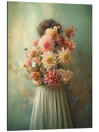 Tableau en aluminium Dahlias in Vintage Green - Annika Persson