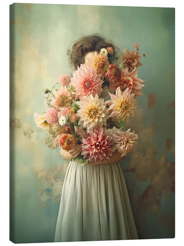Leinwandbild Dahlien in Vintage Grün