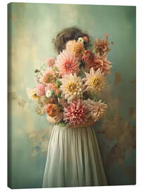Canvas print Dahlias in Vintage Green