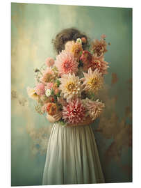 Print på skumplade Dahlias in Vintage Green