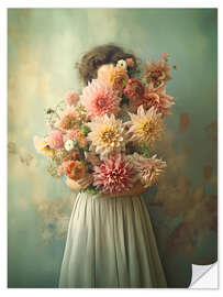 Sticker mural Dahlias in Vintage Green