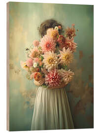 Wood print Dahlias in Vintage Green - Annika Persson