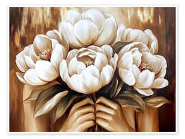 Poster White Peonies