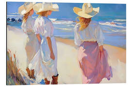 Magnettafel Frauen mit Sonnenhüten spazieren am Strand