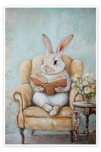 Poster Bunny Reading a Book