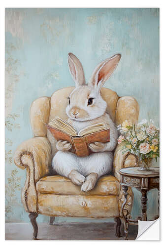 Adesivo murale Bunny Reading a Book