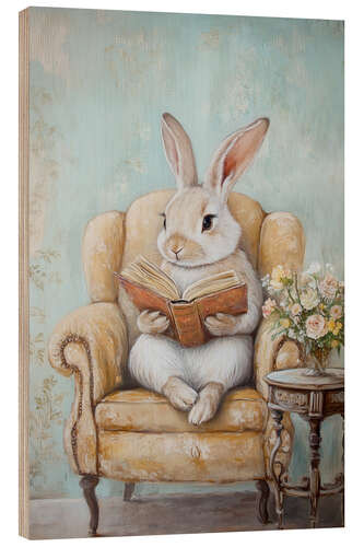 Puutaulu Bunny Reading a Book