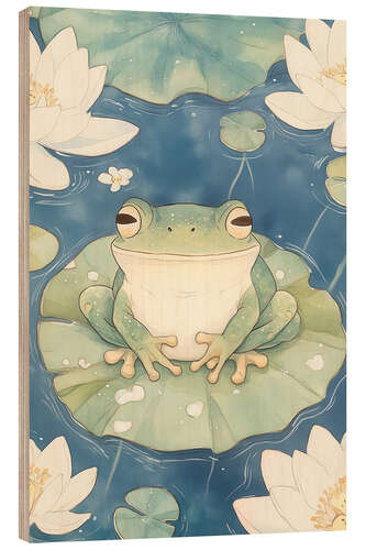 Wood print Frog on Water Lilies