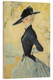 Holzbild Elegante Frau im schwarzen Hut