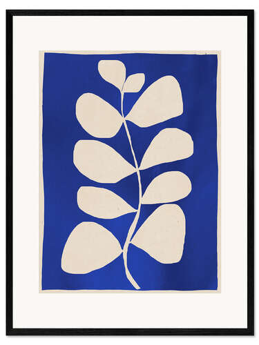 Kehystetty taidepainatus Abstract minimal plant in cobalt blue