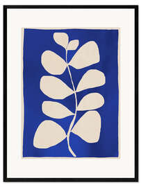 Kehystetty taidepainatus Abstract minimal plant in cobalt blue