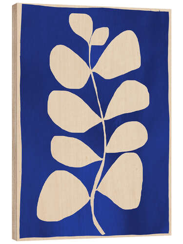 Tableau en bois Abstract minimal plant in cobalt blue