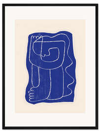 Gerahmter Kunstdruck Abstract line art Figure in Cobalt Blue - ThingDesign