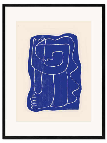 Kehystetty taidepainatus Abstract line art Figure in Cobalt Blue