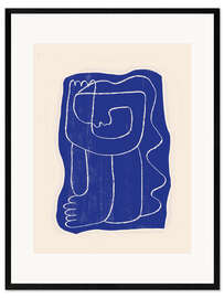 Kehystetty taidepainatus Abstract line art Figure in Cobalt Blue
