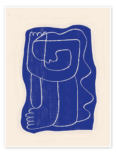 Poster Abstract line art Figure in Cobalt Blue