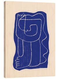 Tableau en bois Abstract line art Figure in Cobalt Blue