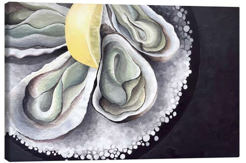 Canvas print Oysters on a black table