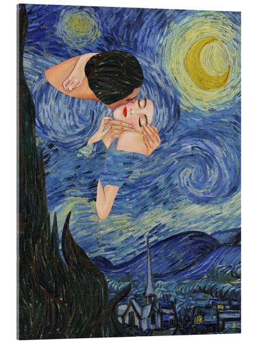 Akrylbilde Kiss Under The Starry Night
