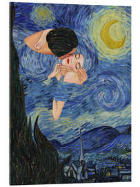 Akrylbilde Kiss Under The Starry Night - CatsAndDotz