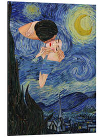 Quadro em alumínio Kiss Under The Starry Night - CatsAndDotz