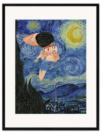 Gerahmter Kunstdruck Kuss unter der Sternennacht