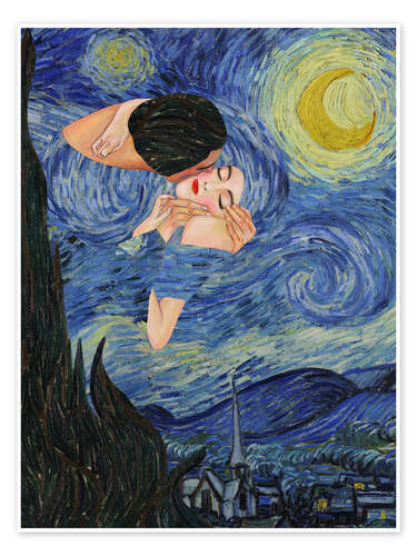 Poster Kiss Under The Starry Night