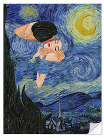 Sticker mural Kiss Under The Starry Night - CatsAndDotz
