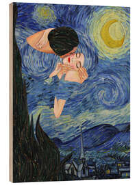 Holzbild Kuss unter der Sternennacht