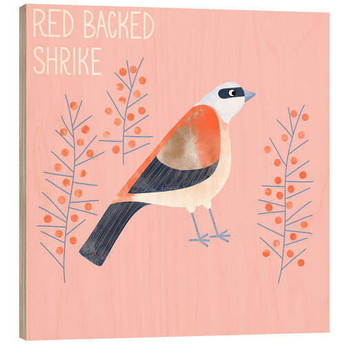 Wood print Red Backed Shrike