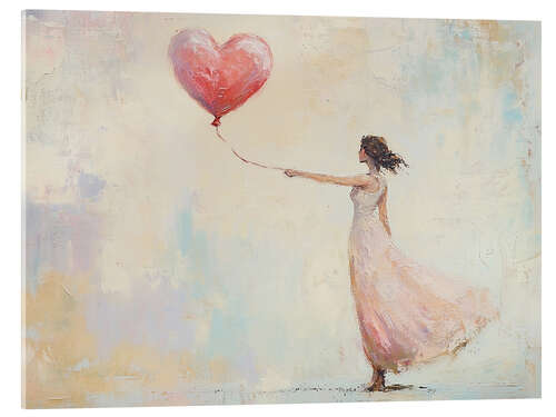 Tableau en verre acrylique Woman with Heart Balloon