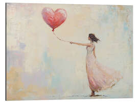 Print på aluminium Woman with Heart Balloon