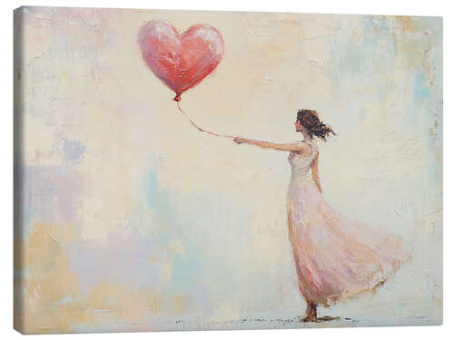 Tableau sur toile Woman with Heart Balloon