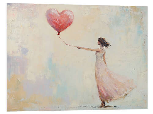 Foam board print Woman with Heart Balloon